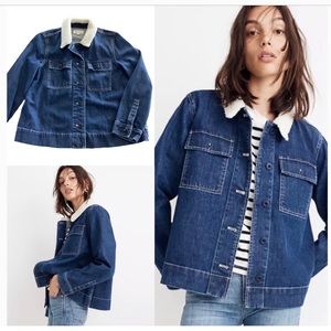 Madewell Northward Blue 100% Cotton Denice Jacket Faux Sherpa Collar